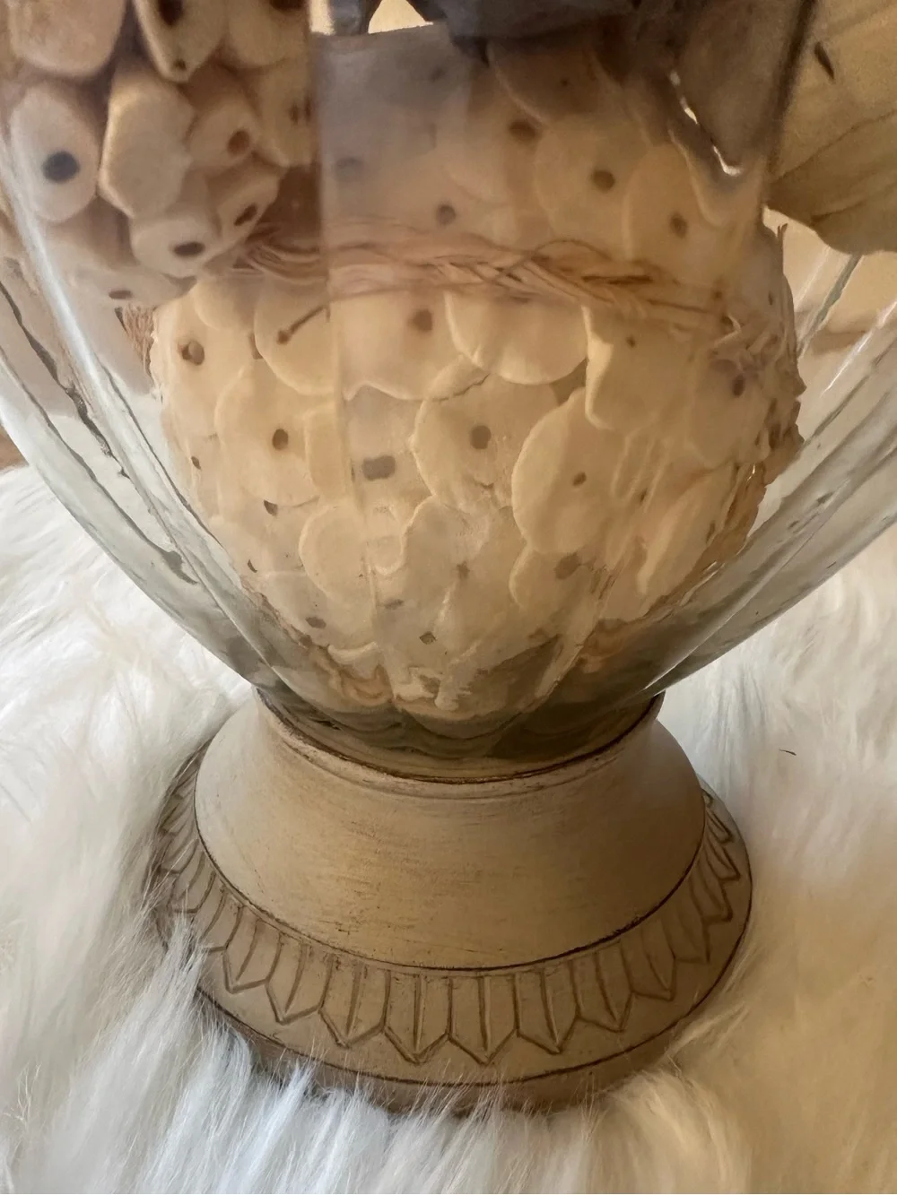 Decorative Glass Apothecary Jar with Lid & Neutral Decorative Balls— Decor